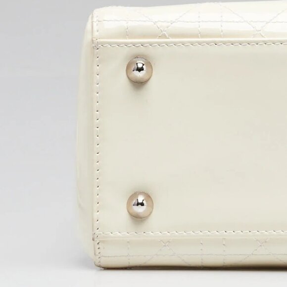 Christian Dior Dark White Cannage Quilted Patent Leather Large Lady Dior Bag - Picture 5 of 12